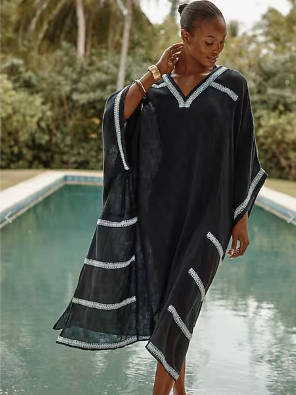 NEW J. Jill Modern Stripes Caftan Black & White Embroidered Trim M/L